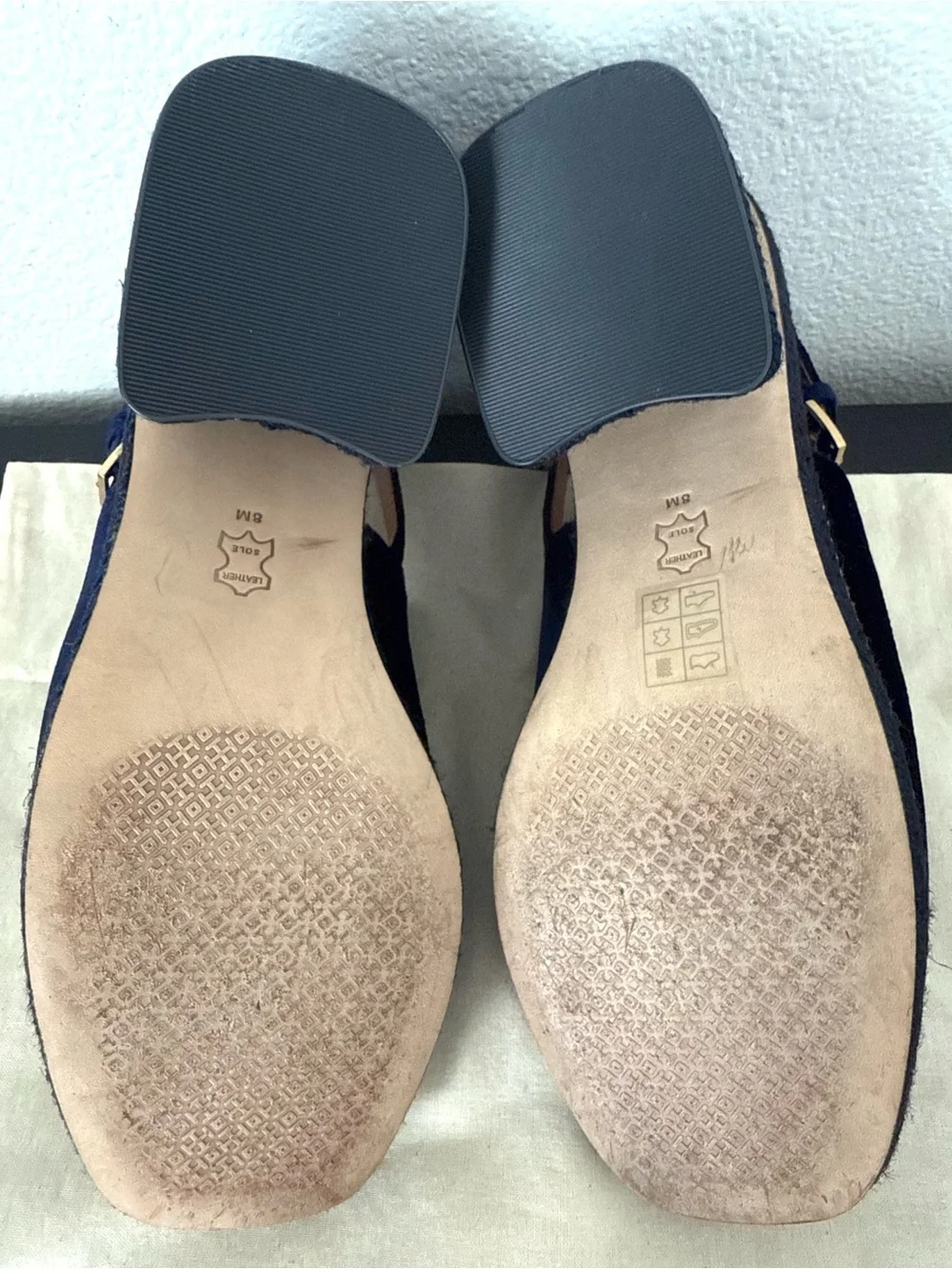 EUC Tory Burch Navy Royal Blue Velvet Slingback Block Heel Espadrille Sandals
